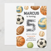 Kinder Sportbal Waterverf Verjaardagsfeest Kaart (Voorkant / Achterkant)