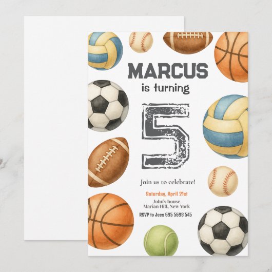 Kinder Sportbal Waterverf Verjaardagsfeest Kaart (Voorkant / Achterkant)