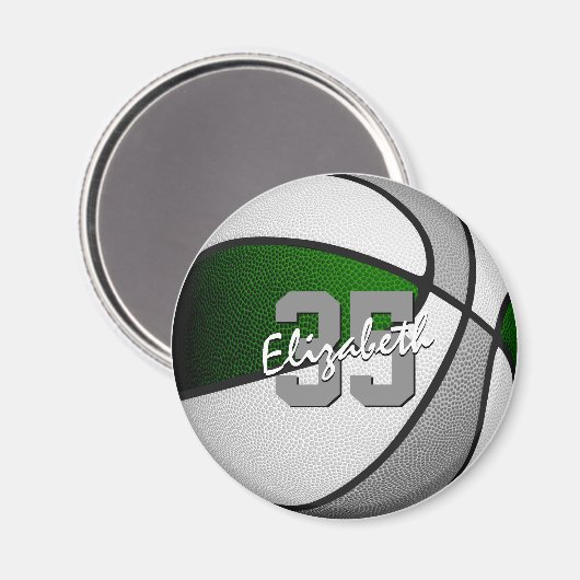 kinder sporten groen grijs team kleuren basketbal magneet (Voorkant / Achterkant)