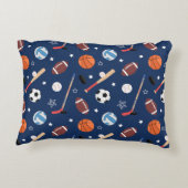 Kinder sportmateriaalpatroon op blauw accent kussen (Achterkant)