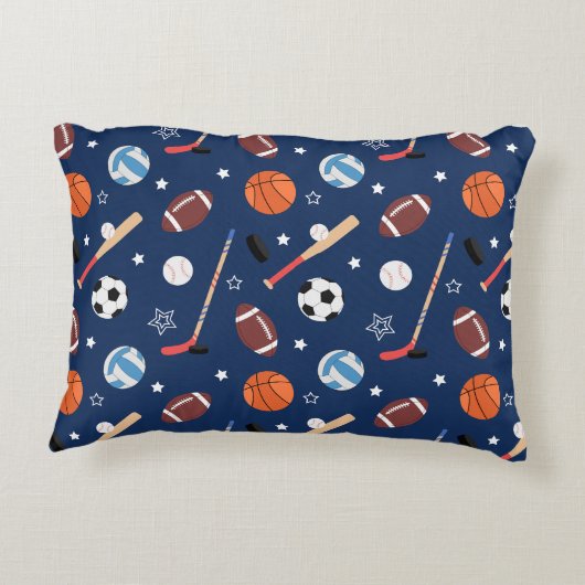 Kinder sportmateriaalpatroon op blauw accent kussen (Achterkant)
