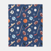 Kinder sportmateriaalpatroon op blauw fleece deken (Voorkant)