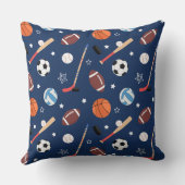 Kinder sportmateriaalpatroon op blauw kussen (Achterkant)
