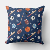 Kinder sportmateriaalpatroon op blauw kussen (Voorkant)