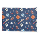 Kinder sportmateriaalpatroon op blauw kussensloop (Achterkant)