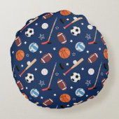 Kinder sportmateriaalpatroon op blauw rond kussen (Achterkant)