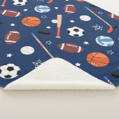 Kinder sportmateriaalpatroon op blauw sherpa deken (3/4)