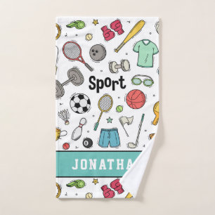Kinder sportpatroonboys Naam Colorful Athletic Fun Handdoek
