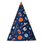 Kinder sportuitrustingspatroon op blauwe dag feesthoedjes (Voorkant)