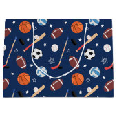 Kinder sportuitrustingspatroon op blauwe dag groot cadeauzakje (Voorkant)