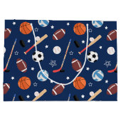 Kinder sportuitrustingspatroon op blauwe dag groot cadeauzakje (Achterkant)