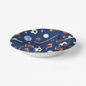 Kinder sportuitrustingspatroon op blauwe dag papieren kommen (Gebogen)