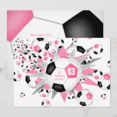 kinder sportverjaardag roze zwart voetbal blowout aankondiging (Voorkant / Achterkant)