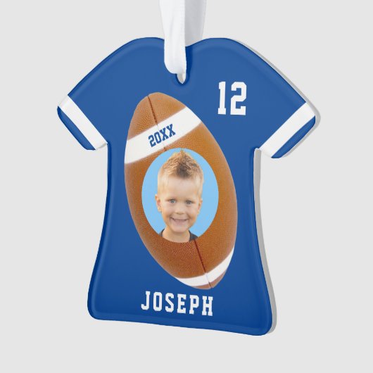 Kinder Sporty Blue Foto Football Jersey Ornament (voorkant)