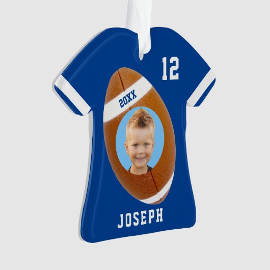 Kinder Sporty Blue Foto Football Jersey Ornament (voorkant)
