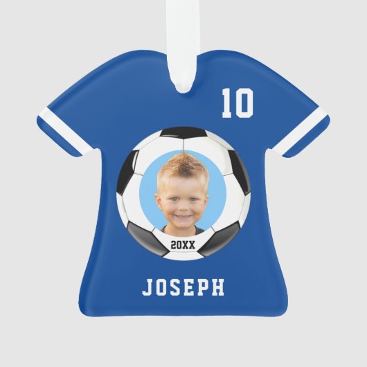Kinder Sporty Blue Foto Soccer Jersey Ornament (achterkant)
