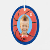 Kinder Sporty Blue Photo Basketball Metalen Ornament (Voorkant links)