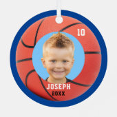 Kinder Sporty Blue Photo Basketball Metalen Ornament (Achterkant)