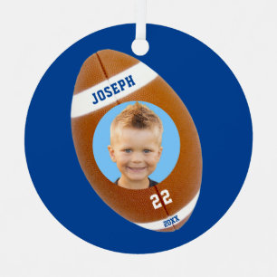 Kinder Sporty Blue Photo Football Metalen Ornament