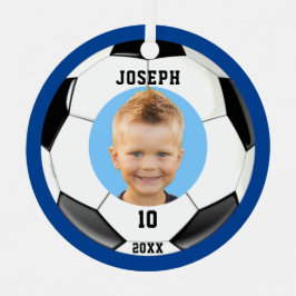 Kinder Sporty Blue Photo Soccer Metalen Ornament