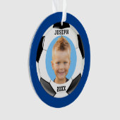 Kinder Sporty Blue Photo Soccer  Ornament (voorkant)