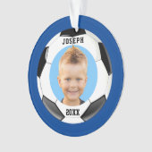 Kinder Sporty Blue Photo Soccer  Ornament (voorkant)