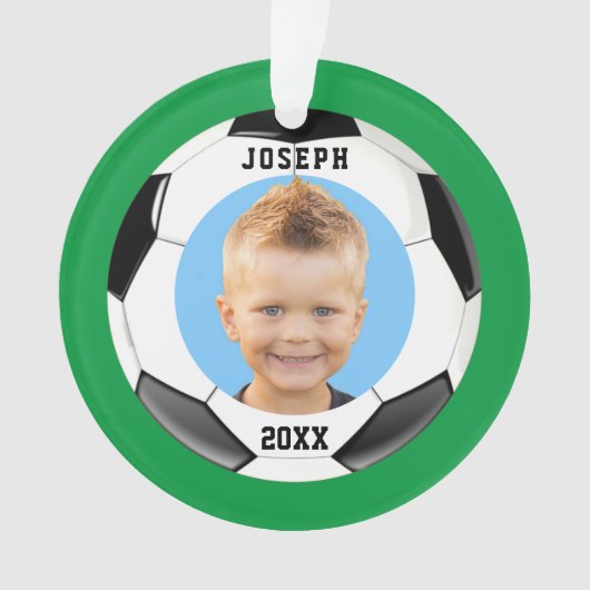 Kinder Sporty Green Photo Soccer Ornament (voorkant)
