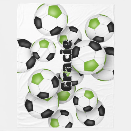 kinder sportzaal felgroene zwarte voetballen fleece deken (Voorkant)