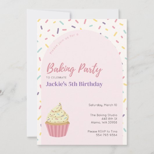Kinder Sprinkles Bakken Verjaardagsfeestuitnodigin Kaart (Voorkant)