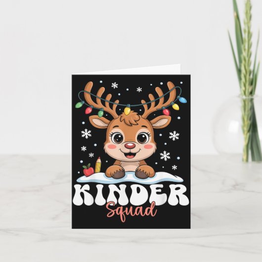 Kinder Squad Reindeer Christmas Lights Cute Winter Kaart (Voorkant)