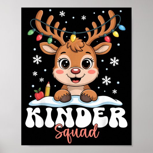 Kinder Squad Reindeer Christmas Lights Cute Winter Poster (Voorkant)