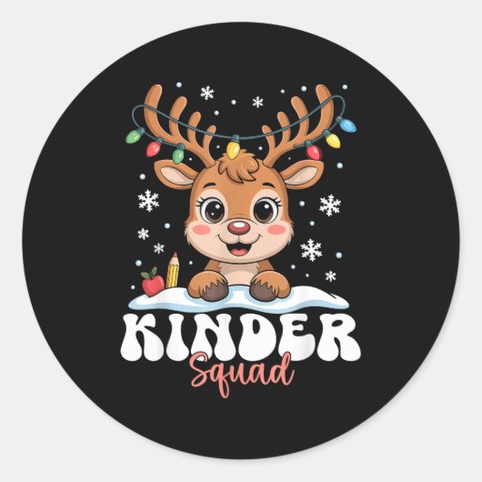 Kinder Squad Reindeer Christmas Lights Cute Winter Ronde Sticker (Voorkant)