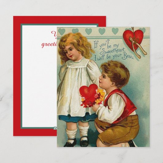 Kinder stel van vintage valentijn feestdagenkaart (Voorkant / Achterkant)