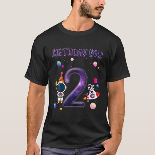 Kinder sterrenastronaut 2e verjaardag T-shirt fami (Voorkant)