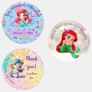 Kinder Stickers / Labels - Zeemeermin en Eenhoorn
