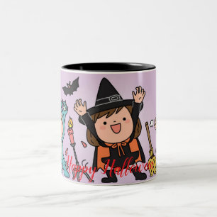 Kinder stoeien op Halloween Party Tweekleurige Koffiemok