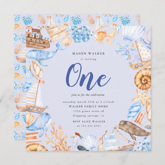 kinder strand eerste verjaardag uitnodiging (Voorkant / Achterkant)