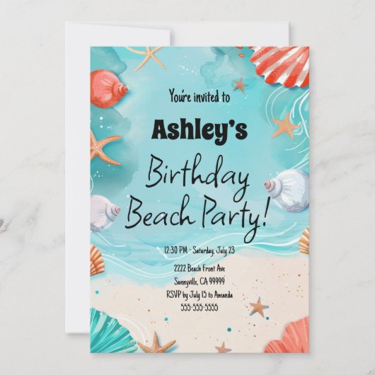 Kinder strand verjaardagsfeestje kaart (Voorkant)