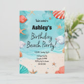 Kinder strand verjaardagsfeestje kaart (Staand voorkant)