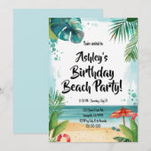 Kinder strand verjaardagsfeestje kaart (Voorkant / Achterkant)