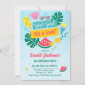 Kinder strand zwembad feest 5e verjaardag kaart (Voorkant)