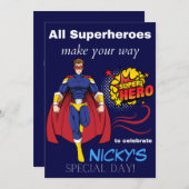 Kinder superheld Birthday Invitation Kaart (Voorkant / Achterkant)