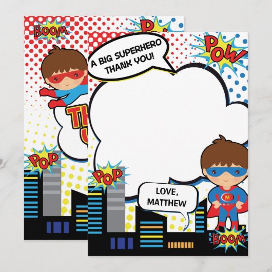Kinder superheld Birthday Party Dank je kaartjonge Bedankkaart (Voorkant / Achterkant)