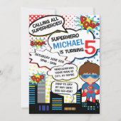 Kinder superheld Birthday Party Invitation Boy Her Kaart (Voorkant)