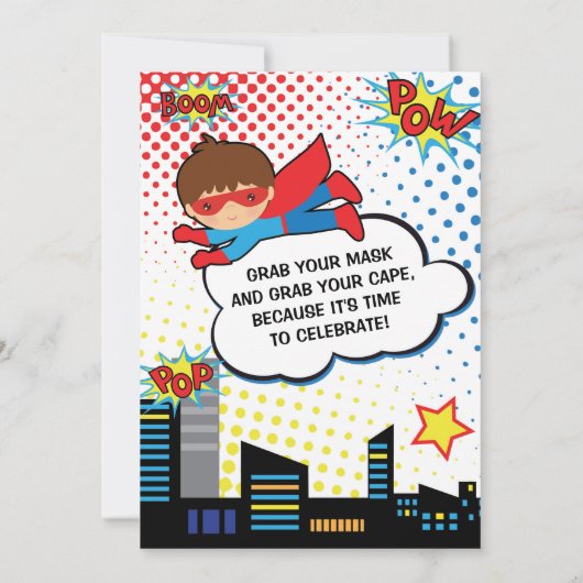 Kinder superheld Birthday Party Invitation Boy Her Kaart (Achterkant)