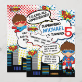 Kinder superheld Birthday Party Invitation Boy Her Kaart (Voorkant / Achterkant)