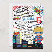 Kinder superheld Birthday Party Invitation Boy Her Kaart (Voorkant)