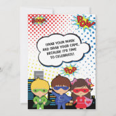 Kinder superheld Birthday Party Invite Boy Girl He Kaart (Achterkant)