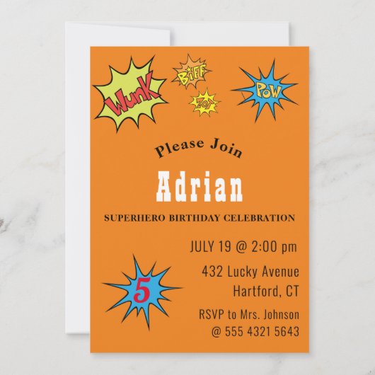 Kinder superheld Cool Fab Fun Birthday Uitnodiging (Achterkant)