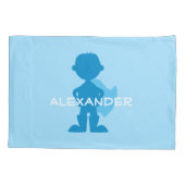 Kinder superheld jongen silhouet gepersonaliseerd kussensloop (Achterkant)